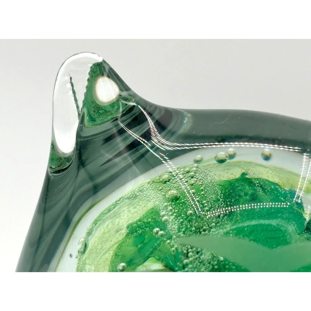 Kerry Glass Art Blown Glass Paperweight Owl‎ Green Swirl Hand Made in Ireland